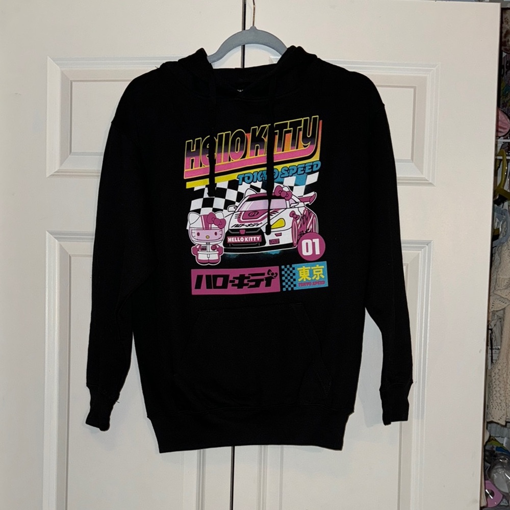 Hello Kitty Black Hoodie with Pink and Blue Graphics